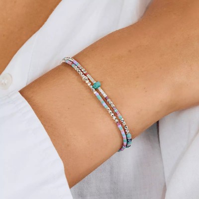 DORIANE Bijoux Bracelet Elastiqué 2 tours Spring Violet Turquoise.