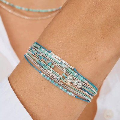 DORIANE Bijoux Bracelet 3 tours Le Somptueux Bleu Turquoise.