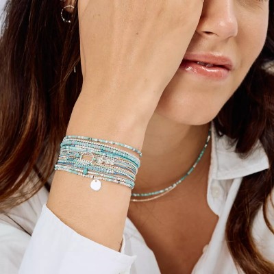 DORIANE Bijoux Bracelet 3 tours Le Somptueux Bleu Turquoise.