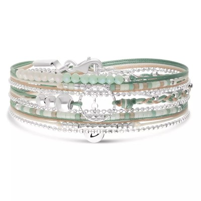 DORIANE Bijoux Bracelet 3 tours Le Somptueux Vert Amande.