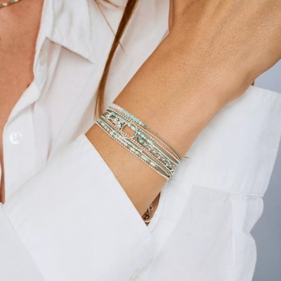 DORIANE Bijoux Bracelet 3 tours Le Somptueux Vert Amande.