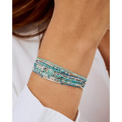 DORIANE Bijoux Bracelet 3 tours Cassis Bleu Turquoise.