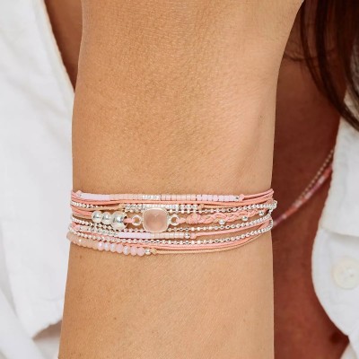 DORIANE Bijoux Bracelet 3 tours Cassis Rose Orangé.