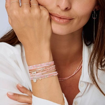 DORIANE Bijoux Bracelet 3 tours Cassis Rose Orangé.