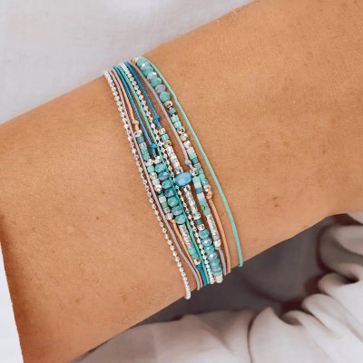 DORIANE Bijoux Bracelet 2 tours Atlanta Bleu Turquoise.