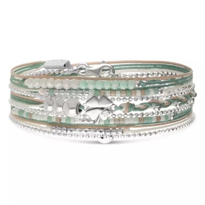 DORIANE Bijoux Bracelet 3 tours Trèfle Vert Amande.