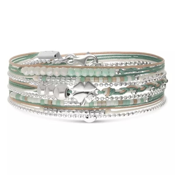 DORIANE Bijoux Bracelet 3 tours Trèfle Vert Amande.