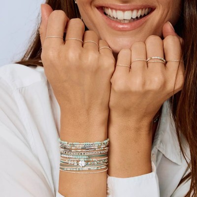 DORIANE Bijoux Bracelet 3 tours Trèfle Vert Amande.