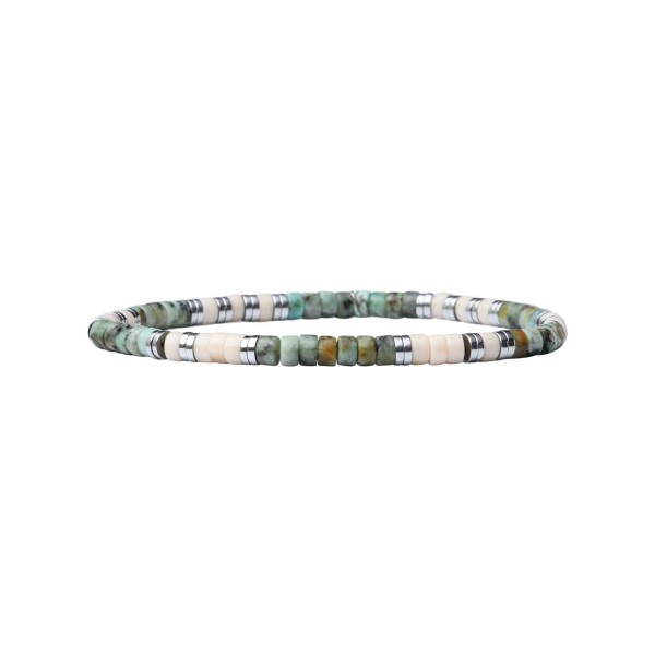 BEAU GOSSE Bracelet Homme extensible Léo Turquoise Africaine & Pierres de rivière.