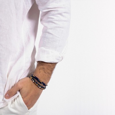 BEAU GOSSE Bracelet Homme extensible Léo Turquoise Africaine & Pierres de rivière.