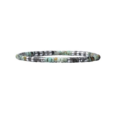 BEAU GOSSE Bracelet Homme extensible Léo Turquoise Africaine & Obsidienne.
