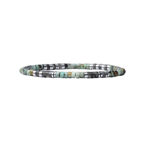 BEAU GOSSE Bracelet Homme extensible Léo Turquoise Africaine & Obsidienne.