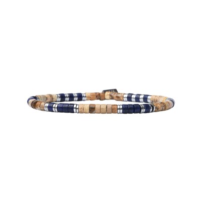 BEAU GOSSE Bracelet Homme extensible Léo Jaspe Paysage & Lapis Lazuli.