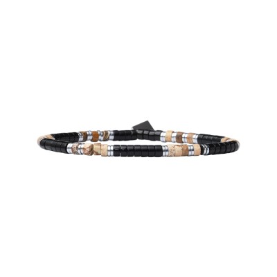 BEAU GOSSE Bracelet Homme extensible Léo Jaspe Paysage & Onyx.