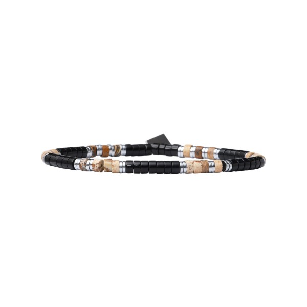 BEAU GOSSE Bracelet Homme extensible Léo Jaspe Paysage & Onyx.