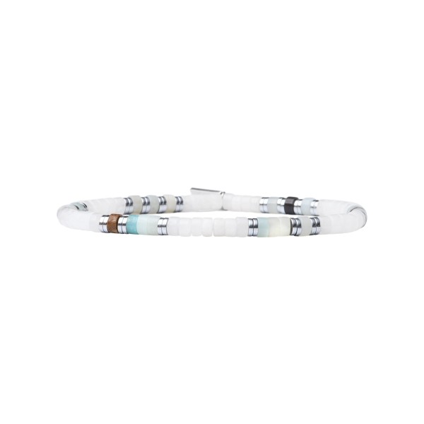 BEAU GOSSE Bracelet Homme extensible Léo Jaspe Amazonite & Quartz Fumé.