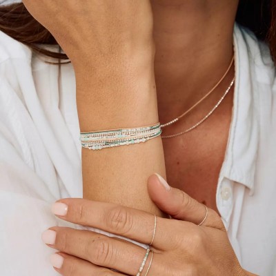 DORIANE Bijoux Bracelet 2 tours Formosa Vert Crème.