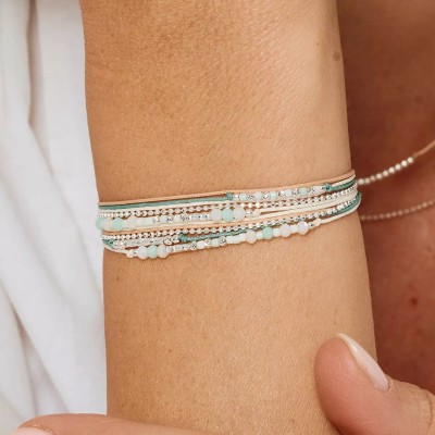 DORIANE Bijoux Bracelet 2 tours Formosa Vert Crème.