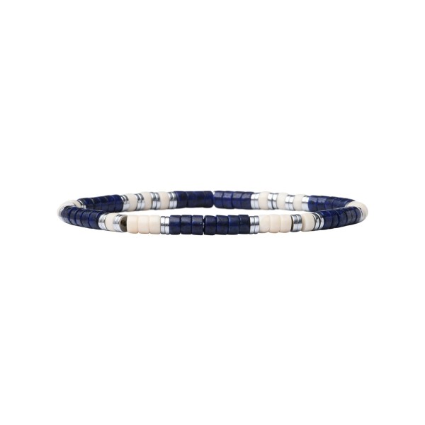BEAU GOSSE Bracelet Homme extensible Léo Lapis Lazuli & Pierre de Rivière.