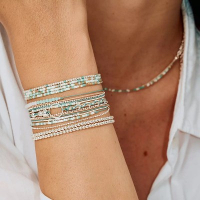 DORIANE Bijoux Bracelet Elastiqué 3 tours Le Miyuki Vert Amande.
