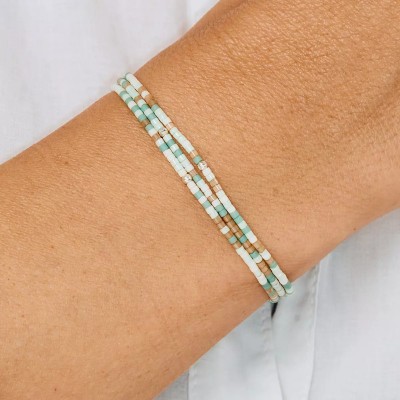 DORIANE Bijoux Bracelet Elastiqué 3 tours Le Miyuki Vert Amande.