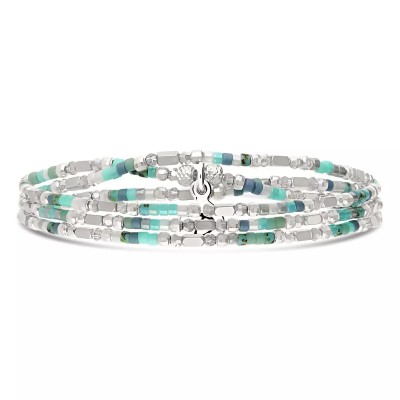DORIANE Bijoux Bracelet Elastiqué 3 tours Le Sunset Bleu Turquoise.