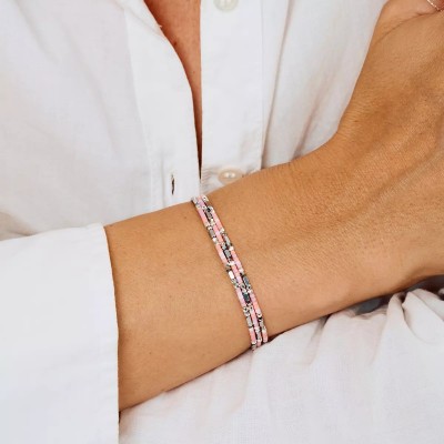 DORIANE Bijoux Bracelet Elastiqué 3 tours Le Sunset Rose Orangé.