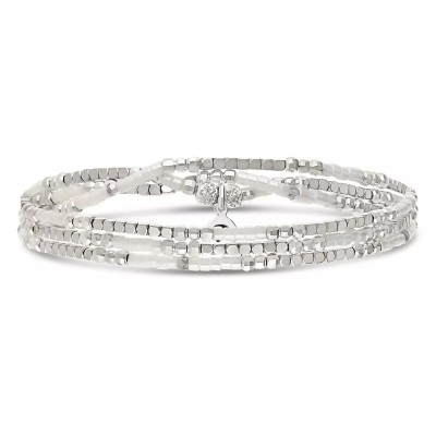 DORIANE Bijoux Bracelet Elastiqué 3 Tours Blanc & Hématite