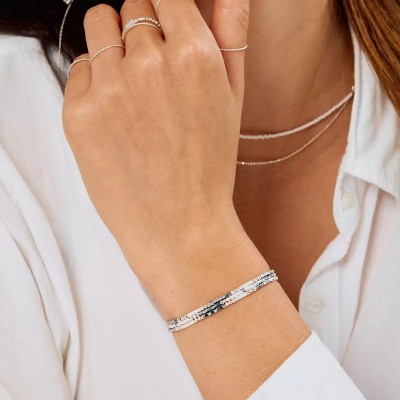 DORIANE Bijoux Bracelet Elastiqué 3 Tours Blanc & Hématite