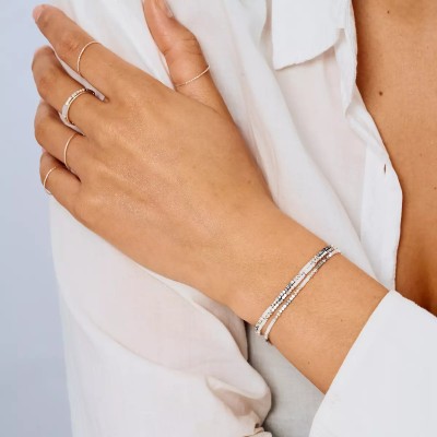 DORIANE Bijoux Bracelet Elastiqué 3 Tours Blanc & Hématite
