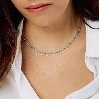 Doriane Bijoux Collier 2 rangs Le Miyuki Bleu Turquoise.