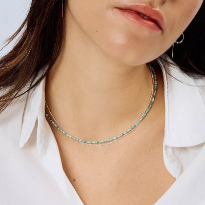 Doriane Bijoux Collier 2 rangs Le Miyuki Bleu Turquoise.