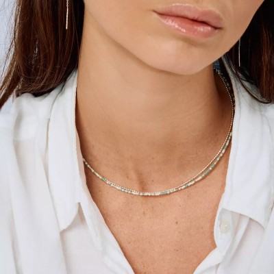 Doriane Bijoux Collier 2 rangs Le Miyuki Vert Amande.