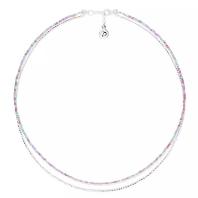 Doriane Bijoux Collier 2 rangs Le Miyuki Violet Turquoise.