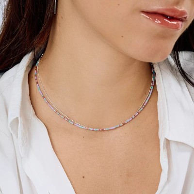 Doriane Bijoux Collier 2 rangs Le Miyuki Violet Turquoise.