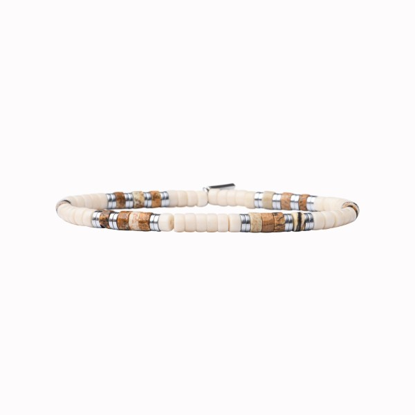 BEAU GOSSE Bracelet Homme extensible Léo Pierre de Rivière & Jaspe Paysage.
