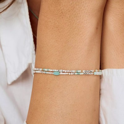 DORIANE Bijoux Bracelet Elastiqué 2 Tours Spring Vert Amande.