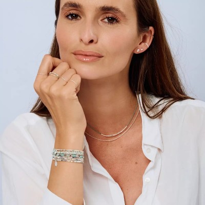 DORIANE Bijoux Bracelet Elastiqué 2 Tours Spring Vert Amande.