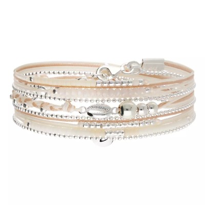 DORIANE Bijoux Bracelet 3 tours Cauris Beige Ecru.