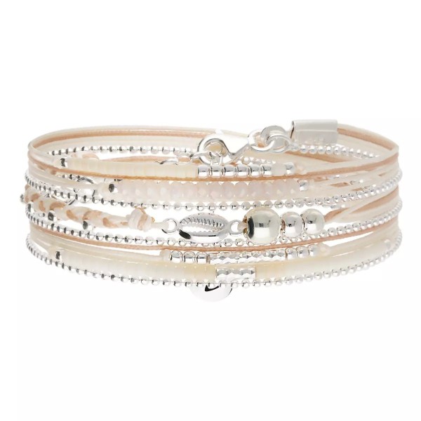 DORIANE Bijoux Bracelet 3 tours Cauris Beige Ecru.
