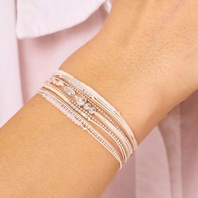 DORIANE Bijoux Bracelet 3 tours Cauris Beige Ecru.