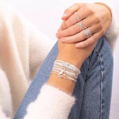 DORIANE Bijoux Bracelet Elastiqué 2 Tours Argent.