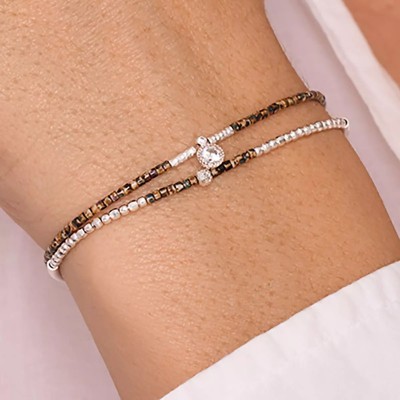 DORIANE Bijoux Bracelet Elastiqué 2 Tours Argent.