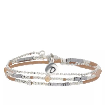 DORIANE Bijoux Bracelet Elastiqué 2 Tours Spring Beige Hématite.