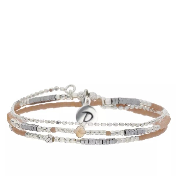 DORIANE Bijoux Bracelet Elastiqué 2 Tours Spring Beige Hématite.