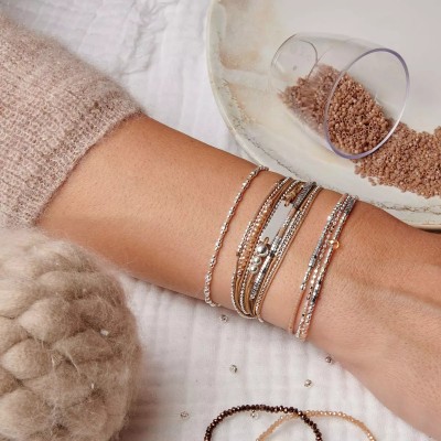 DORIANE Bijoux Bracelet Elastiqué 2 Tours Spring Beige Hématite.