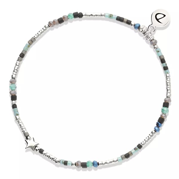 DORIANE Bijoux Bracelet Elastiqué L’Etoile Bohème Turquoise & Noir.