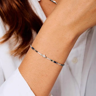 DORIANE Bijoux Bracelet Elastiqué L’Etoile Bohème Turquoise & Noir.