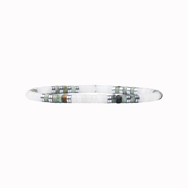 BEAU GOSSE Bracelet Homme extensible Léo Quartz Fumé & Turquoise Africaine.