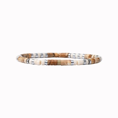 BEAU GOSSE Bracelet Homme extensible Léo Pierre de Rivière & Jaspe Paysage.